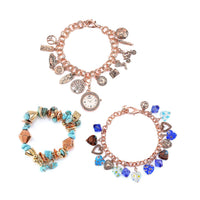 3pcs Set - Strada Japanese Movement Charm Bracelet Watch and Mutli Glass, Purple Howlite Beaded Set of 2 Bracelet with Heart Charm 15.00 ctw