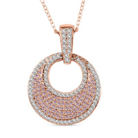 Natural Pink and White Diamond I3 0.50 ctw Half Moon Pave Pendant Necklace in 18K Vermeil Rose Gold Sterling Silver 20 Inches