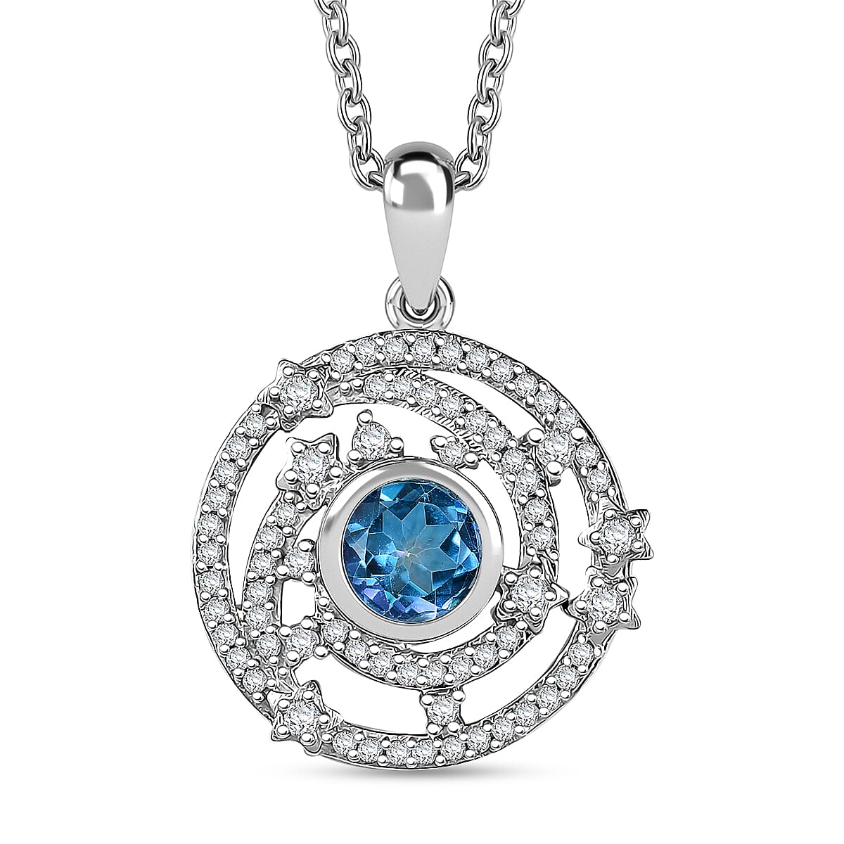 Karis Neptune Garden Mystic Topaz and White Zircon 1.70 ctw Galaxy Pendant in Platinum Bond with Stainless Steel Necklace (20 Inches)