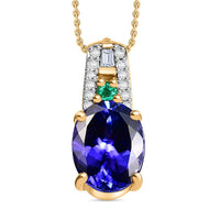 Luxoro AAA Tanzanite, Boyaca Colombian Emerald and Diamond I2 1.70 ctw Ocean Serenade Pendant Necklace in 10K Yellow Gold 18 Inches