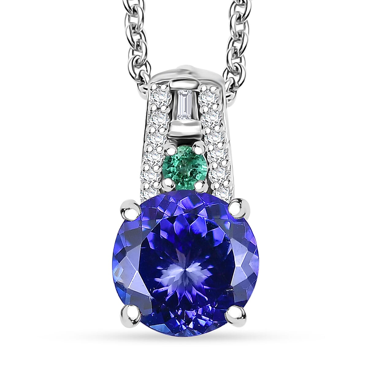 Luxoro AAA Tanzanite, Boyaca Colombian Emerald and Diamond I2 1.70 ctw Ocean Serenade Ring in 10K White Gold (Size 9.0)