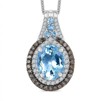 D'Joy Premium Mangoro Aquamarine, Santa Ana Aquamarine, Natural Champagne and White Diamond 2.80 ctw Ocean Empress Pendant Necklace in Rhodium Over Sterling Silver 20 Inches