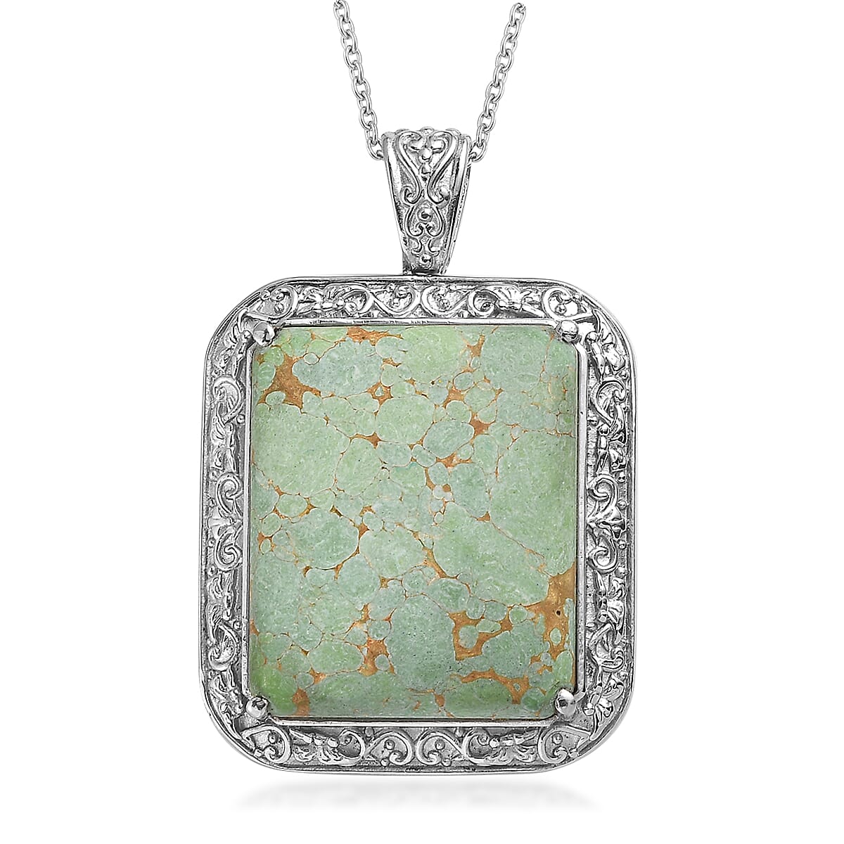 Mojave Green Turquoise 45.10 ctw Pendant Necklace in Stainless Steel 20 Inches