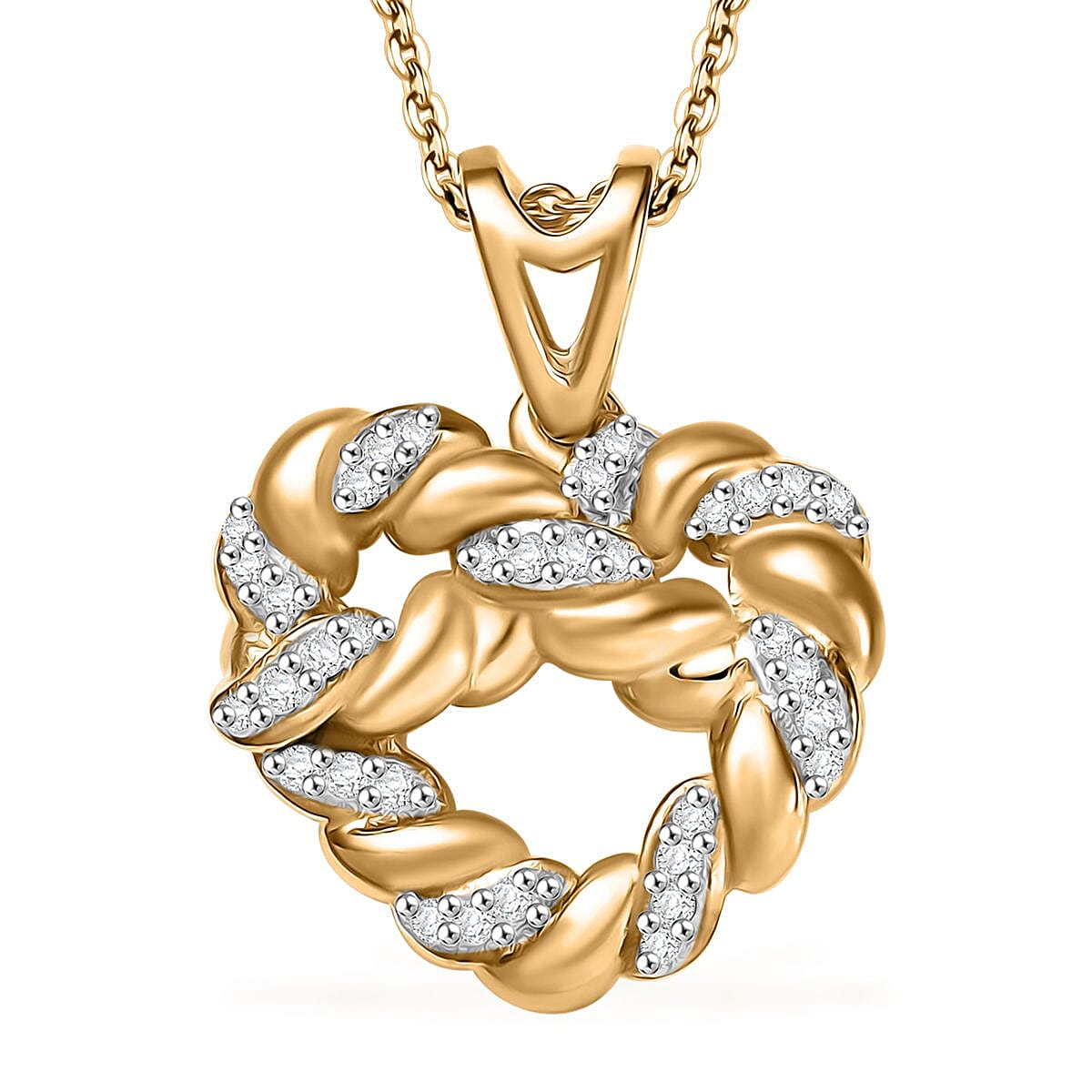 GP Amore Collection Diamond Love Knot Pendant Necklace (20 Inches) in 18K Vermeil YG Sterling Silver (Del. in 8-10 Days) 0.15 ctw