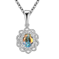 Mercury Mystic Topaz and White Zircon 1.00 ctw Celestial Bloom Pendant in Rhodium Over Sterling Silver with Stainless Steel Chain 20 Inches