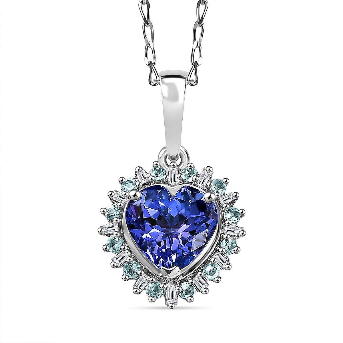 Rhapsody AAAA Tanzanite, Paraiba Tourmaline and Diamond E-F, VS2 2.20 ctw Pendant Necklace in 950 Platinum 20 Inches