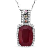 TLV Niassa Ruby (FF) Multi Gemstone Pendant Necklace (20 Inches) in Rhodium Over Sterling Silver 10.50 ctw
