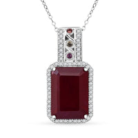 TLV Niassa Ruby (FF) Multi Gemstone Pendant Necklace (20 Inches) in Rhodium Over Sterling Silver 10.50 ctw