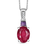 Niassa Ruby (FF) and Multi Gemstone 2.80 ctw Pendant Necklace in Rhodium Over Sterling Silver 20 Inches