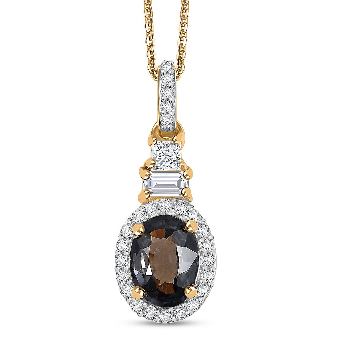 AAA Platinum Spinel and Moissanite 2.00 ctw Halo Pendant Necklace 20 Inches in 18K Vermeil Yellow Gold Over Sterling Silver
