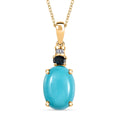 Sleeping Beauty Turquoise, Monte Belo Indicolite and Diamond 4.90 ctw Ocean Empress Pendant Necklace 20 Inches in 18K Vermeil Yellow Gold Over Sterling Silver - Sticky add to cart bar
