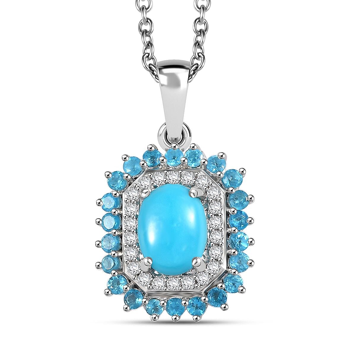 Sleeping Beauty Turquoise, Multi Gemstone Pendant in Rhodium Over Sterling Silver with Stainless Steel Necklace 1.85 ctw (20 Inches)