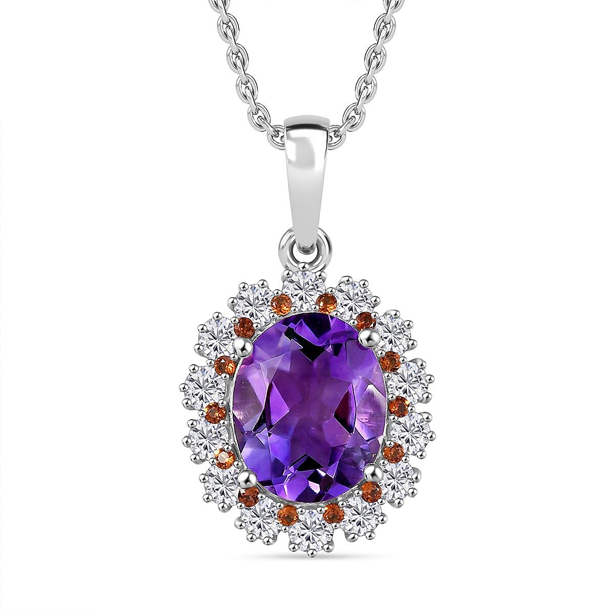 Moroccan Rose and Multi Gemstone 4.23 ctw Royal Bloom Pendant in Platinum Over Sterling Silver with Stainless Steel Necklace 20 Inches