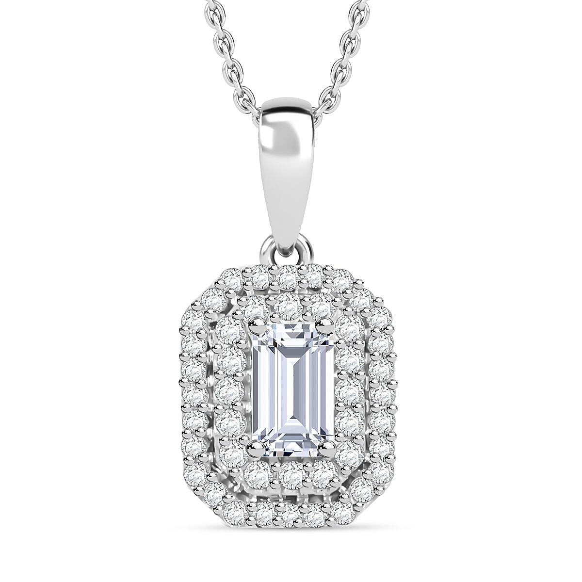 Pendant with Chain (Size 20) in Platinum Over Sterling Silver 0.42 ctw