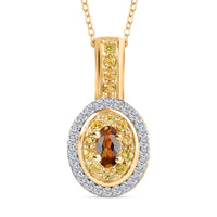 Premium Golden Turkizite and Multi Gemstone 0.65 ctw Double Halo Pendant Necklace 20 Inches in 18K Vermeil Yellow Gold Over Sterling Silver