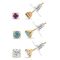 Set of 3 Moissanite, Grandidierite and Radiant Ember Garnet 3.15 ctw Solitaire Stud Earrings in 18K Vermeil Yellow Gold Over Sterling Silver - Sticky add to cart bar