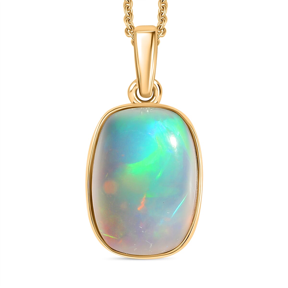 AAA Ethiopian Welo Opal 4.90 ctw Solitaire Pendant Necklace in 10K Yellow Gold 20 Inches