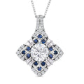 120 Faceted Moissanite (Rnd 8 mm), Blue Sapphire Pendant Necklace (20 Inches) in Rhodium Over Sterling Silver 3.00 ctw - Sticky add to cart bar