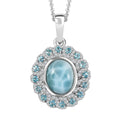 Larimar and Multi Gemstone 5.50 ctw Ocean Empress Pendant Necklace in Rhodium Over Sterling Silver 20 Inches - Sticky add to cart bar