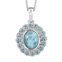 Larimar and Multi Gemstone 5.50 ctw Ocean Empress Pendant Necklace in Rhodium Over Sterling Silver 20 Inches