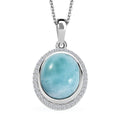 Premium Larimar and White Zircon 5.85 ctw Dolphin Pendant Necklace (20 Inches) in Rhodium Over Sterling Silver - Sticky add to cart bar