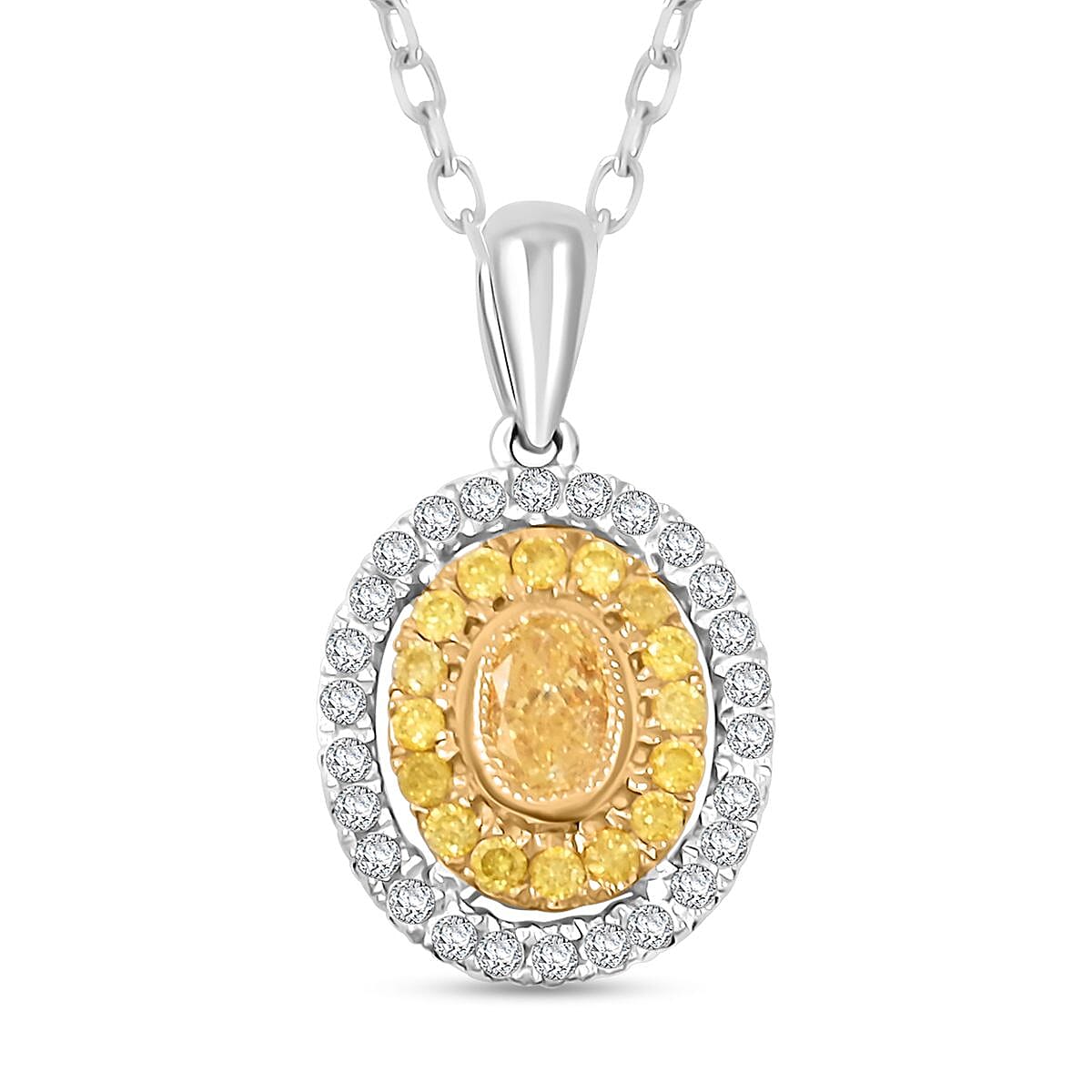 Modani Natural Yellow Diamond and White Diamond 0.43 ctw Pendant Necklace in 950 Platinum and 18K Yellow Gold 18 Inches