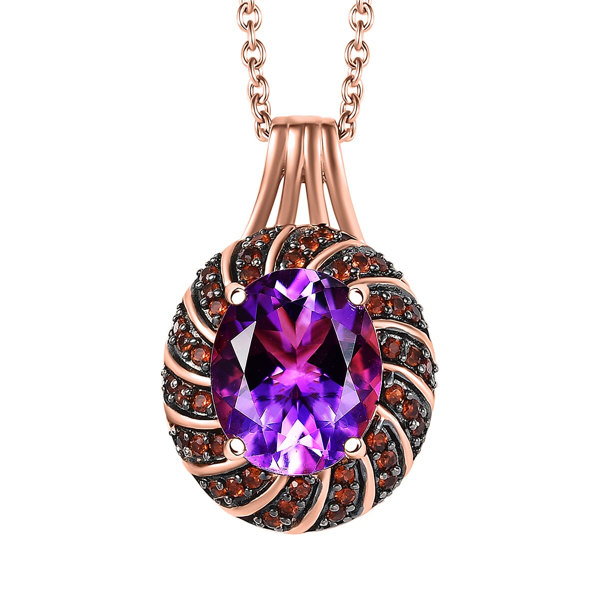 Karis Moroccan Rose, Mozambique Garnet Pendant in 18K RG Plated with Stainless Steel Necklace (20 Inches) 4.90 ctw