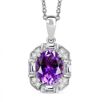 Moroccan Rose and White Topaz 3.25 ctw Art Deco Pendant in Platinum Over Sterling Silver with Stainless Steel Necklace 20 Inches