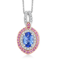 D'Joy Ceylon Blue Sapphire, Multi Gemstone Pendant Necklace (20 Inches) in Rhodium Over Sterling Silver 2.20 ctw