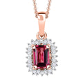 Luxuriant Bixbite (LG) and Dimond 0.65 ctw Blossom Halo Pendant Necklace in 18K Vermeil Rose Gold Sterling Silver 20 Inches - Sticky add to cart bar