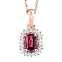 Luxuriant Bixbite (LG) and Dimond 0.65 ctw Blossom Halo Pendant Necklace in 18K Vermeil Rose Gold Sterling Silver 20 Inches