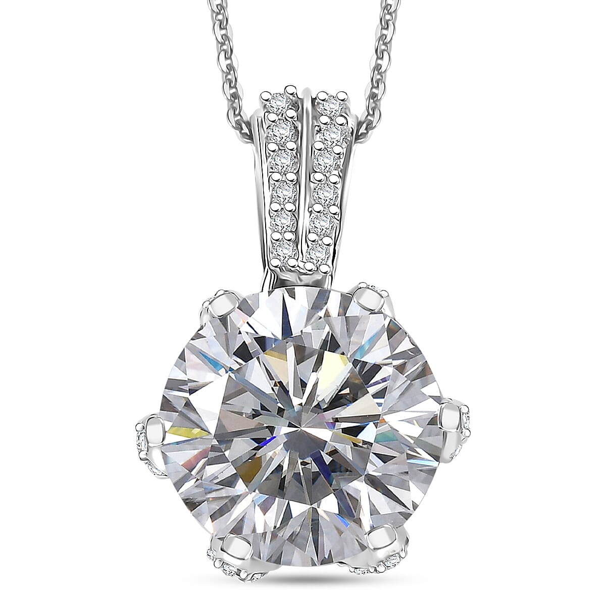 Moissanite 4.40 ctw Crown Pendant Necklace in 10K White Gold 20 Inches