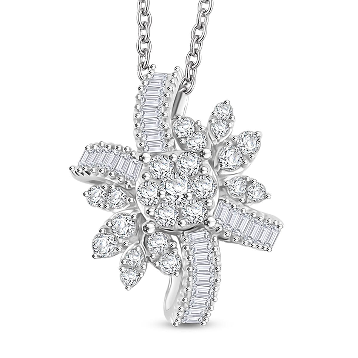 Clarte Snowflake Collection Moissanite 1.40 ctw Pendant Necklace in Platinum Over Sterling Silver 18 Inches