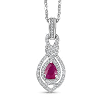 AAA Royal Ruby and White Zircon 1.50 ctw Infinity Teardrop Pendant Necklace in Rhodium Over Sterling Silver 20 Inches