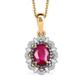 D'Joy Premium Montepuez Ruby, Natural Champagne and White Diamond 1.80 ctw Regal Bloom Pendant Necklace in 18K Vermeil Yellow Gold Over Sterling Silver 20 Inches - Sticky add to cart bar