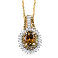 D'Joy Tanzanite, Natural Champagne and White Diamond 1.25 ctw Pendant Necklace 20 Inches in 18K Vermeil Yellow Gold Over Sterling Silver