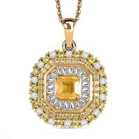 Premium Madagascar Yellow Sapphire and Moissanite 3.65 ctw Majesty Pendant Necklace in 18K Vermeil Yellow Gold Over Sterling Silver 20 Inches