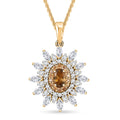 Premium Golden Turkizite and Multi Gemstone 2.55 ctw Sunflower Halo Pendant Necklace in 18K Vermeil Yellow Gold Over Sterling Silver 20 Inches - Sticky add to cart bar