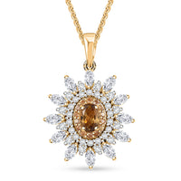 Premium Golden Turkizite and Multi Gemstone 2.55 ctw Sunflower Halo Pendant Necklace in 18K Vermeil Yellow Gold Over Sterling Silver 20 Inches