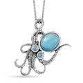 Artisan Crafted Larimar and Betroka Blue Apatite 2.35 ctw Octopus Pendant Necklace in Rhodium Over Sterling Silver 20 Inches - Sticky add to cart bar