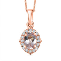 Pink Morganite and White Zircon 0.90 ctw Pendant Necklace in 18K Vermeil Rose Gold Sterling Silver 20 Inches