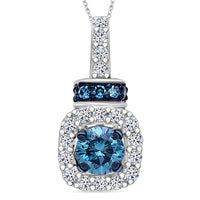 Luxuriant Lab Grown Blue and White Diamond SI 0.50 ctw Ocean Mirage Pendant Necklace in Rhodium Over Sterling Silver 20 Inches