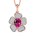 Luxuriant Premium Bixbite (LG) and White Zircon 2.10 ctw Leaf Clover Pendant Necklace in 18K Vermeil Rose Gold Sterling Silver 20 inches - Sticky add to cart bar