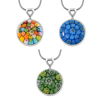 3 Piece Set - Multi Color Murano Style Pendant Necklace 24-28 Inches in Stainless Steel (Del. In 10-12 Days)