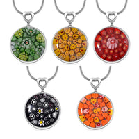 5 Piece Set - Multi Color Murano Style Pendant Necklace 24-28 Inches in Stainless Steel (Del. In 10-12 Days)