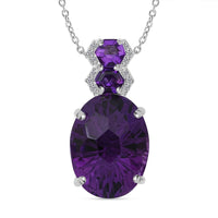 African Amethyst, White Zircon Pendant Necklace (20 Inches) in Rhodium Over Sterling Silver 10.10 ctw