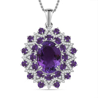 Epic Deal African Amethyst, White Zircon Eclipse Royale Pendant Necklace (20 Inches) in Rhodium Over Sterling Silver 13.85 ctw