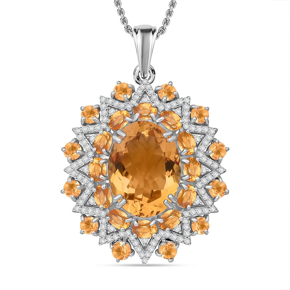 Epic Deal African Amethyst, White Zircon Eclipse Royale Pendant Necklace (20 Inches) in Rhodium Over Sterling Silver 13.85 ctw