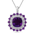 TLV African Amethyst, White Zircon Floral Pendant Necklace (20 Inches) in Rhodium Over Sterling Silver 13.25 ctw - Sticky add to cart bar