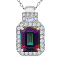 Green Mystic Topaz and White Topaz 3.35 ctw Halo Pendant Necklace in Rhodium Over Sterling Silver 20 Inches - Sticky add to cart bar
